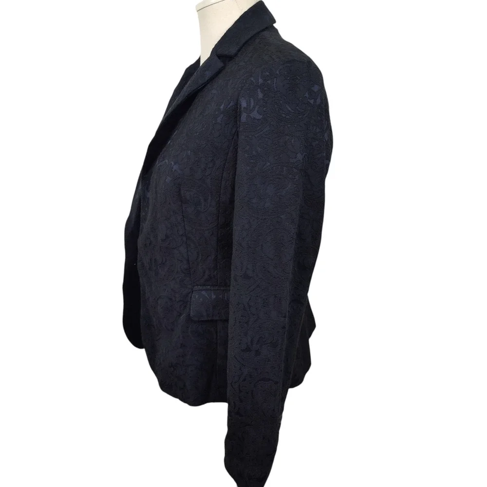 Willow & Clay Blazer Career Women Medium Navy Blu Paisley Jacquard Tuxedo Collar